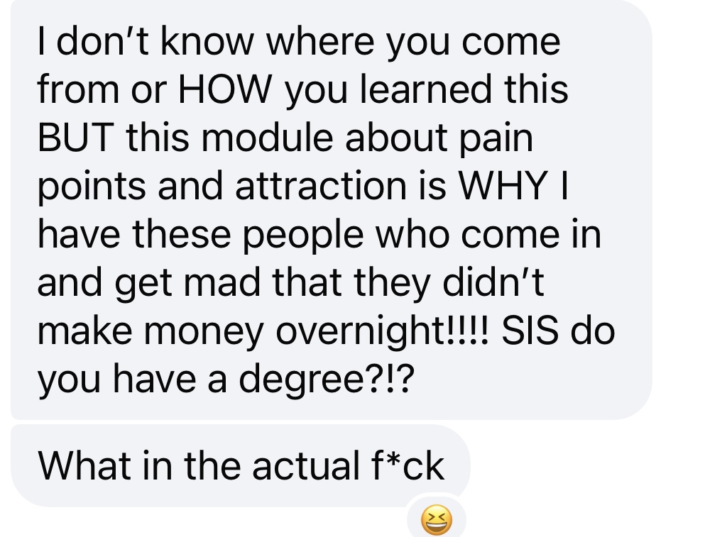 Student testimonial: the pain points and attraction module changed everything